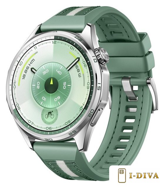 Умные часы Huawei Watch GT 6 46 мм (серебристый, с зеленым плетеным ремешком, международная версия) - фото1