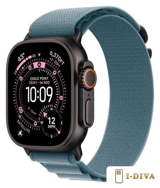Умные часы Apple Watch Ultra 3 LTE 49 мм (титановый корпус, черный/голубой, текстильный ремешок размера S) - фото1