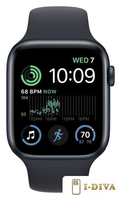 Умные часы Apple Watch SE 2 44 мм (алюминиевый корпус, полуночный/полуночный, спортивный силиконовый ремешок M/L) - фото2