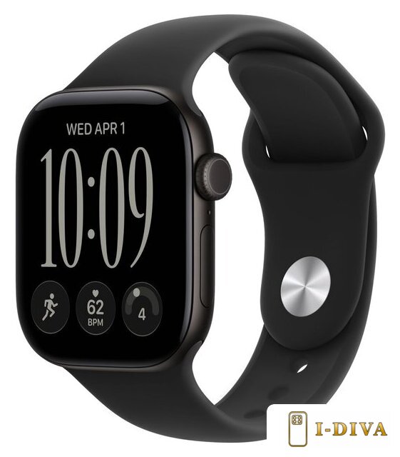 Умные часы Apple Watch Series 12 42 мм (алюминиевый корпус, черный/черный, спортивный силиконовый ремешок M/L) - фото1