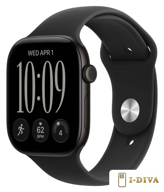 Умные часы Apple Watch Series 12 46 мм (алюминиевый корпус, черный/черный, спортивный силиконовый ремешок S/M) - фото1