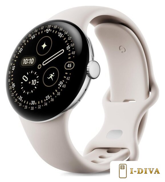 Умные часы Google Pixel Watch 4 45 мм (глянцевый серебристый/фарфор, спортивный силиконовый ремешок) - фото1