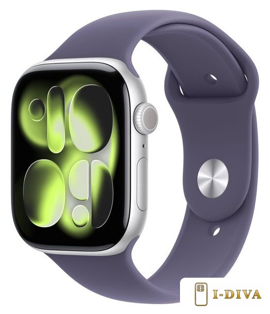 Умные часы Apple Watch Series 11 46 мм (алюминиевый корпус, серебристый/фиолетовый туман, спортивный силиконовый ремешок M/L) - фото1