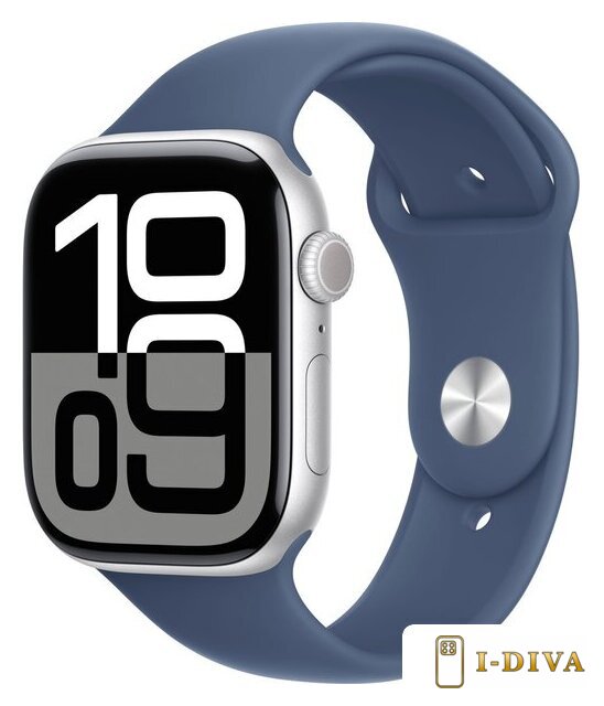 Умные часы Apple Watch Series 10 46 мм (алюминиевый корпус, серебристый/синий, спортивный силиконовый ремешок M/L) - фото1