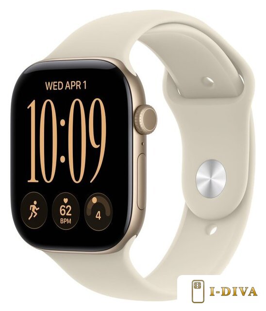 Умные часы Apple Watch Series 12 46 мм (алюминиевый корпус, светлое золото/песочный, спортивный силиконовый ремешок M/L) - фото1