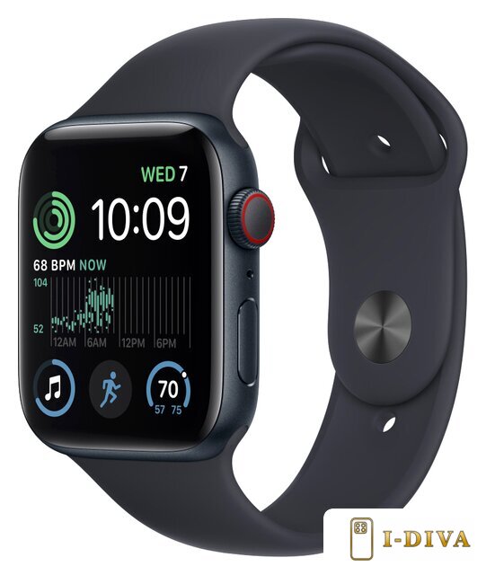 Умные часы Apple Watch SE 2 44 мм (алюминиевый корпус, полуночный/полуночный, спортивный силиконовый ремешок M/L) - фото1