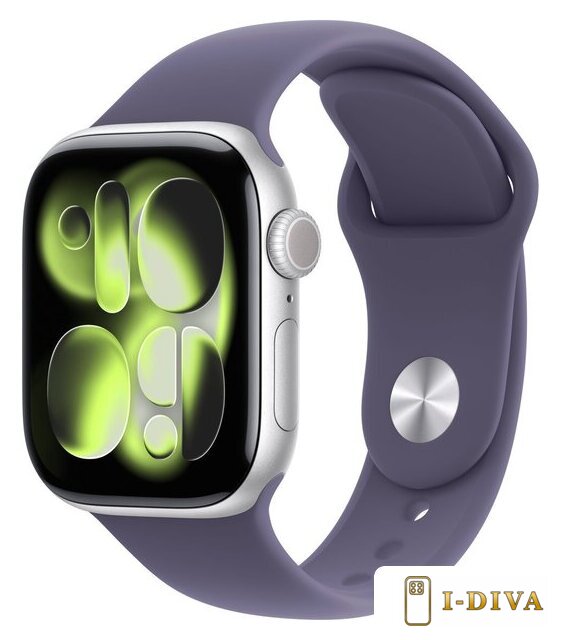 Умные часы Apple Watch Series 11 42 мм (алюминиевый корпус, серебристый/фиолетовый туман, спортивный силиконовый ремешок S/M) - фото1